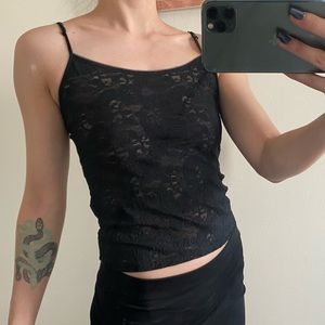 Black laced mesh tank top with adjustable straps